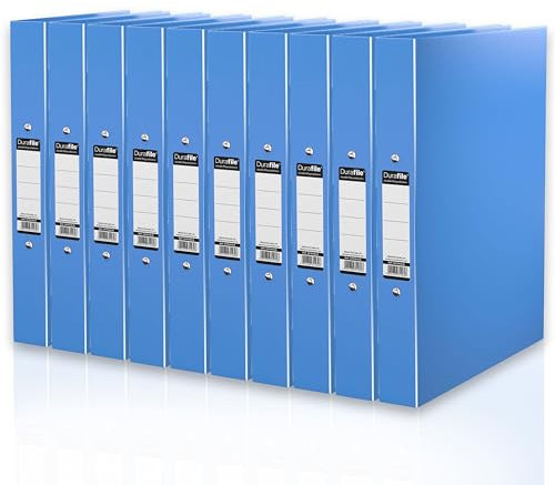 Durafile Ringbuchordner, Hellblau, 10 Stück Ordner, Schwerlasttafel-Konstruktion, geeignet für DIN A4-Größe, ideal für Schule, Zuhause und Büro