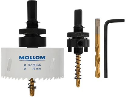 MOLLOM (79mm | 3-1/8) Scie-cloche bimétal HSS M42 avec 8% de cobalt avec 2 forets pilotes et mandrin, coupe lisse pour PVC, plaque de plâtre, bois, plastique, plaque de plâtre, caoutchouc