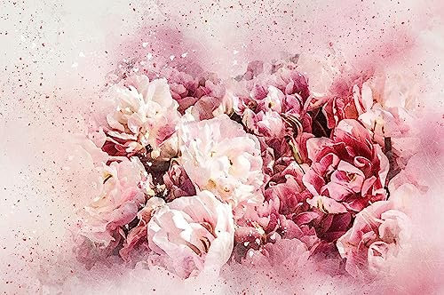 Rose Pivoine Affiche Abstrait Aquarelle Fleurs Toile Tableau Art Peintures Decoration Murale pour Salon Chambre Tableau Decoration, sans Cadre (50X70CM)
