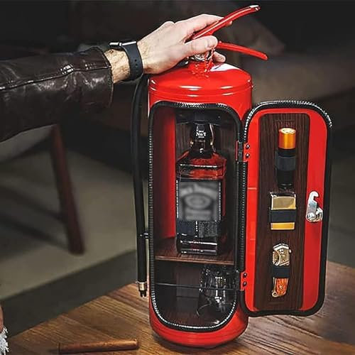 Mini-Bar extincteur, nouveauté Mini-Bar extincteur pour Les Amoureux Pompiers, boîtes de Rangement à vin, Cadeau de minibar en métal Fait Main,Rouge