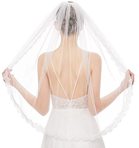 Wooauto Braut Schleier,90cm Spitze Mantilla Schal Schleier Braut Hochzeit Softtüll Weiß Ivory Lang Kurz Schleier Mit Metall Kamm Einlagiger Schlichter Braut Schleier Für Hochzeit Junggesellenabschied