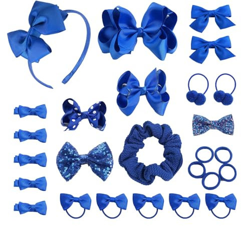 EUPSIIU 26 Pezzi Fermagli per Capelli con Fiocco Blu,Capelli per Ragazze,Girl Fiocchi per capelli,Fascia per Capelli con Fiocco,Fasce Elastiche per Capelli, Mollette per Capelli a Nastro (blu)