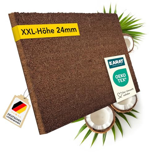 KARAT Fußmatte für Außen und Innen, 40x60 cm Braun XXL-Höhe 24mm, extra Dicke Türmate aus Kokos, Schmutzfangmatte, Kokosmatte mit Rutschfester Rückseite für Haustür, Eingang