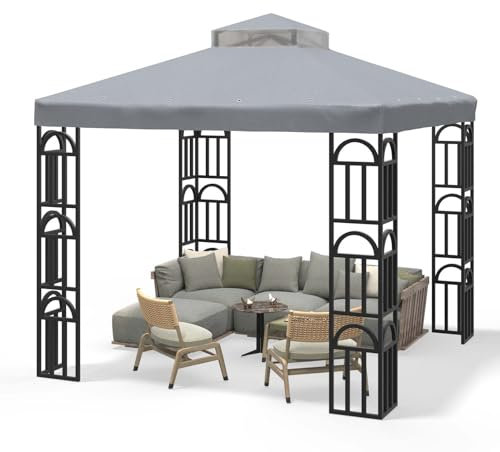 Go Beyond Pavillon-Ersatzdach, 25,4 x 25,4 cm, doppelstöckige Pavillon-Abdeckungen mit Lüftungsschlitzen, Pavillon-Abdeckung, Sonnenschutz, Polyester, für Garten, Terrasse, Grill (grau)