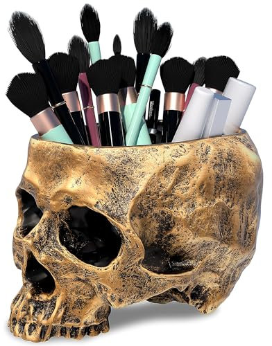 READAEER Totenkopf-Schale aus Kunstharz, Totenkopf-Form, Blumentopf, Süßigkeitenschüssel für Zuhause, Büro, Innenbereich, Schreibtischdekorationen (Gold), goldfarben