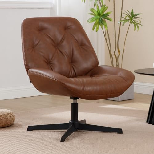 Wahson Sessel Kunstlederbezug moderner Lesesessel Industrial drehbarer Loungesessel mit Metallgestell für Wohnzimmer/Büro, Braun