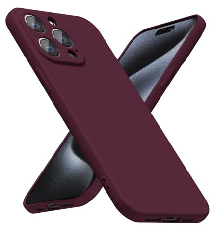 LoeoeL for iPhone 15 Pro Phone Case Silicone, Minimalist Ultra Thin Slim Soft Rubber Gel Solid Color Matte TPU Cute Case for Women Men, Girly Plain Aesthetic Design & Camera Cover, Burgundy Maroon