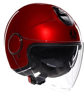 AGV - ETERES E2206, Casco da Moto Jet Unisex, Casco Moto Open Face con Anello Antifurto, Visiera Antigraffio e Anti-UV, Tecnologia con Assorbimento Istantaneo del Sudore, Corsa Red, M