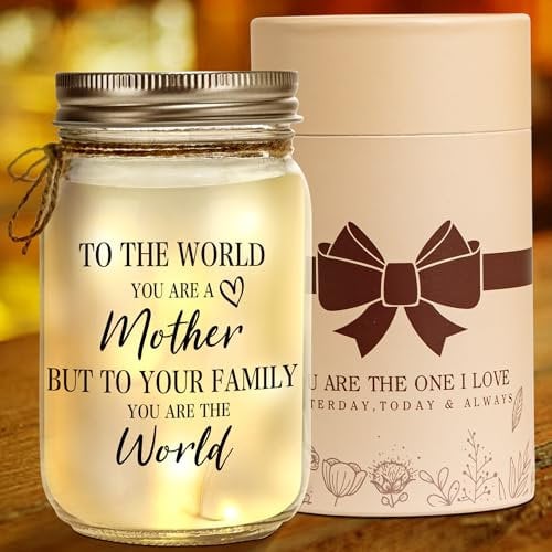 Kenon Mason Jar Night Light for Mom, Mothers Day Gifts for Women, Home Decoration Lights, Personalized Crystal Stickers Night Light Gift for Birthday Mothers Day Gifts