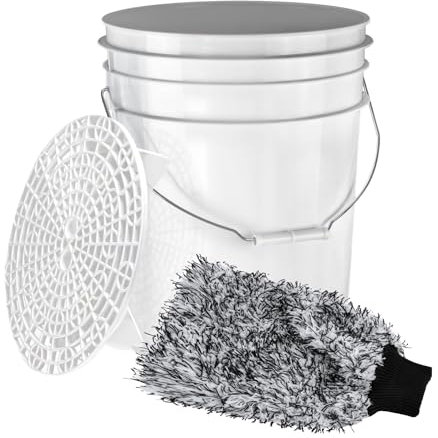 BenBow - Autowasch-Set: Wascheimer 20 Liter mit Schmutzsieb und Auto-Waschhandschuh - stabil luftdicht auslaufsicher - Vorratsbehälter für Aufbewahrung aus Kunststoff mit Metall-Henkel - leer