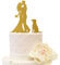 iEventStar Acryl Hochzeitstortenaufsatz für Braut und Bräutigam mit einem Hund Party Kuchen Dekoration (Paar mit 1 Hund, Glitzergold)