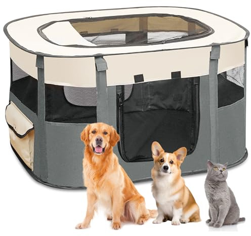 Recinto per Cani da Interno Pieghevole, Recinto per Cuccioli Grigio 80 x 60 x 55 cm, Recinto per Gatti Traspirante, Portatile Box per Cani da Interno, Recinto per Animali pour Gatti, Cani, Conigli