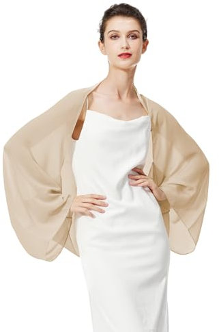 BEAUTELICATE Women’s Chiffon Shrug Bolero Sheer Loose Cardigans Cover Up With Long Sleeve For Summer Wedding Evening Bridal Bridesmaids Mother of The Bride(One size, Champagne)