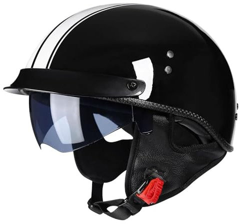 Mezzo Casco Moto Vintage con visiera Caschi Jet E Demi-Jet Retrò Omologato ECE, Berretto Donna Uomo Adulto Fibbia a Sgancio Rapido Regolabile, Scooter Crociera Bicicletta(3,L(59~60CM))