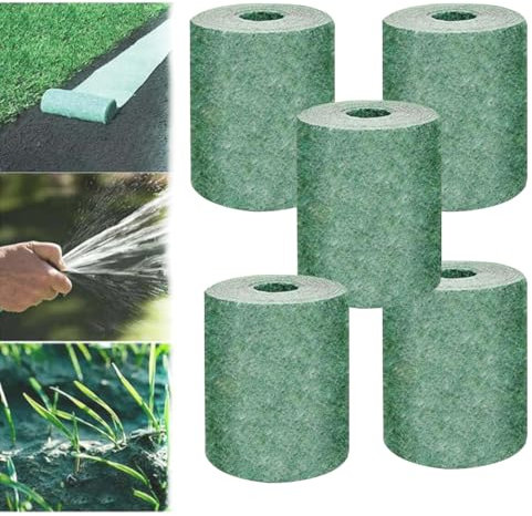 HSJKOMN Biologisch Abbaubare Grassetzling-Matte, Kissenrolle Für Grassamen, Befeuchtungsmatte Für Rasensamen, Pflanzmatte, Hilft Pflanzen Beim Wachsen Und Keimen Von Wachstumsmatten (10Mx0.2M,5 pc)