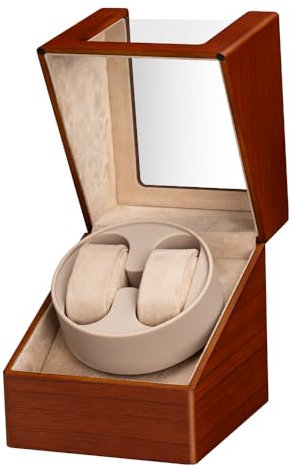 LINGFANSTORE Automatische Uhrenbeweger Box,luxuriöser Uhrenbeweger,Uhrengehäuse mit leisem Mabuchi Motor,Batteriebetrieb oder Netzteil PU Leder (schwarz) (Farbton des Holzkorns-135Y)
