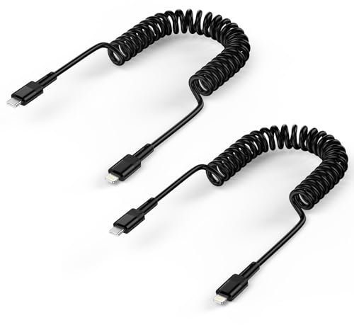 Zacenei Coiled USB C to Lightning Cable,2Pack 6FT Coiled Type C Apple Carplay Cable&Data Sync[MFi Certified] USB-C Retractable iPhone Fast Charging Cable Car iPhone 14/13/12/11/Xs/XR/8/7/6/5 i-Pad