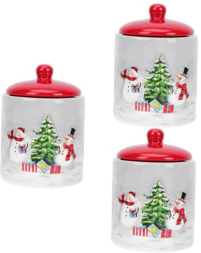 MAGICLULU 3 Piezas Bote De Té Suelto Ollas De Condimentos Tarro De Galletas De Muñeco De Nieve Contenedor De Golosinas Tarros De Almacenamiento De Alimentos Navidad Frasco Botes Cerámica