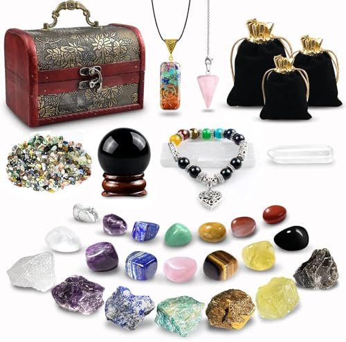 Conjunto de 34 Piezas de Cristales y Piedras,Cristales Curativos,Piedras Preciosas Curativas,7 Cristales,14 Piedras de Chakra para Meditación,Calendario de Adviento,Reiki y Equilibrio Energético