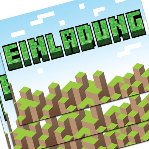 the lazy panda card company 20 Einladungskarten Kindergeburtstag Party: Pixelmotiv Gaming Geburtstagseinladungen Geburtstagseinladungen Kinder Mädchen Junge