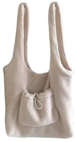 MZRAN Taschen für Damen, modische Fleece-Umhängetasche mit reichlich Platz für trendige Damen-Herbst-Wintergarderobe, Lammfell-Optik, große Handtasche, beige