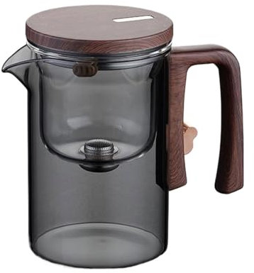 susiodeu Teekanne mit Sieb, magnetischer Filter, Glaskanne zum Aufbrühen von Tee, einfache Schalter Glas Teekanne mit Sieb, klare Teekanne, Grau, 520 ml