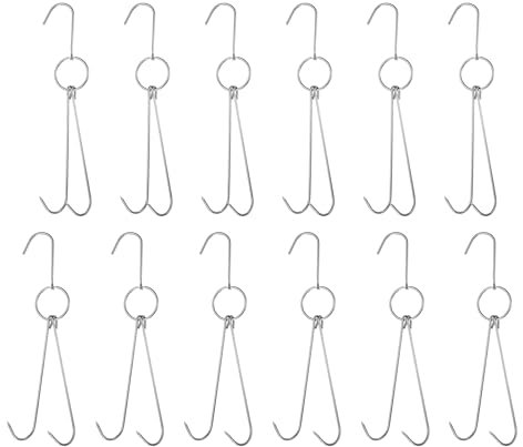sourcing map Lot de 12 crochets doubles à viande de 34 cm en acier inoxydable de 4 mm pour rôtir du bacon, barbecue, grill, ustensiles de cuisine, accessoires pour fumer, griller, bœuf, côtes