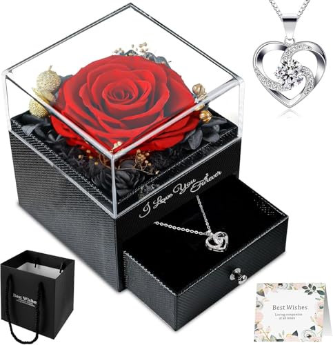 Rosa Eterna con Collan Ti Amo in 100 Lingue Rosa Stabilizzata Vera (Rosa02)