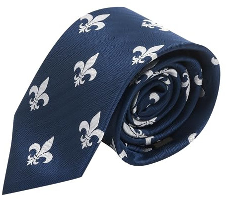 King & Priory Cravate brodée à chevrons Motif fleur de lys Bleu marine, bleu, taille unique