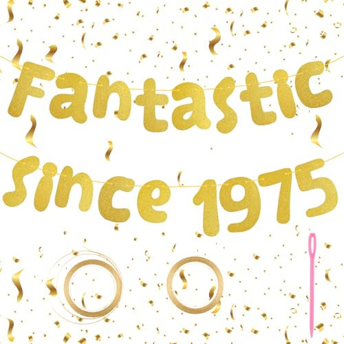 Happy Birthday Banner Set, 50th Birthday Banner with Sparkling Gold Glitter and Inspiring Message, two rolls of ribbon, a plastic needle, Great 50th Party Decoration, Birthday Sign for Men, Women