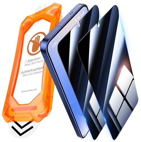 UniqueMe für Samsung Galaxy S25 für Panzerglas Sichtschutz - 2 Stück | Privacy Displayschutz, Auto Installation, Bruchsicher Militärniveau, 9H-Härte Schutzfolie, Anti-Kratzer, Anti Spy Folie
