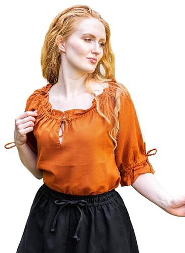 Leonardo Carbone® Damen Bluse Vera | Schulterfrei | Schnürung | Karneval, Halloween, Cosplay, LARP, Mittelalterbluse, Tunika, Kostüm, Festival, Event | 100% Baumwolle Rost 3XL