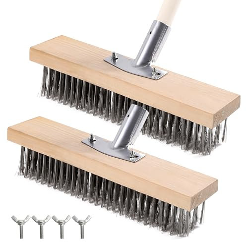 2PCS Cabezal de Escoba de Alambre 30 cm, Cepillo de Cerdas de Metal Rígidas para Jardín, Escoba Alambre, Escoba de Alambre para Pavimentación, Conducciones, Patio, Caminos