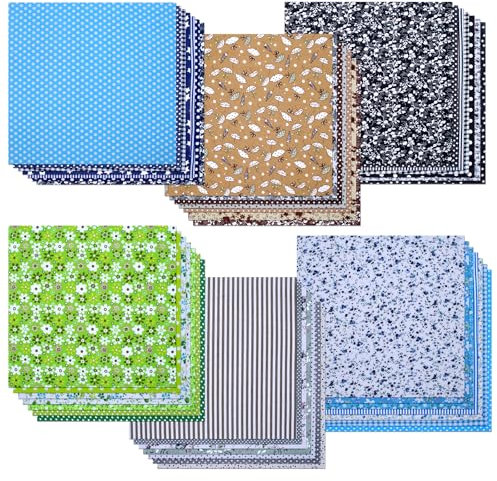 PWGHWG 42 Stück Bunte Baumwollstoffe 25x25 cm zum Nähen - Kinder Quadrat Patchwork Stoffe Paket - Geeignet für Selbstgemachte Taschen, Puppenkleider, Haarbänder, Taschentuchboxen