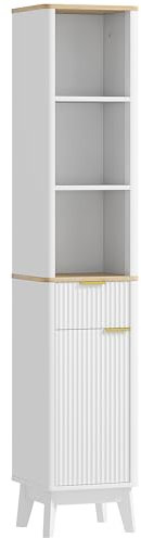 HOMCOM Armoire de Salle de Bain Meuble Colonne Salle de Bain avec 3 étagères Ouvertes, tiroir et 2 étagères réglables pour Les Petites Zones 33l x 30l x 170h cm Blanc