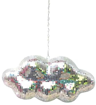 Hängende Wolken Spiegel Discokugel, Discokugel Deko Mit 40cm Metallkette | Disco Kugel, Discokugel Kinder, Discokugel Spiegelkugel, Clouds-Disco-Dekoration, Hängende Wolkendekoration (Silber)