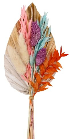 Décoration de gâteau bohème en forme d'herbe de la pampa dorée et blanche, feuilles de palmier, fleurs séchées pour mariage, maison, anniversaire, fête prénatale (multicolore)
