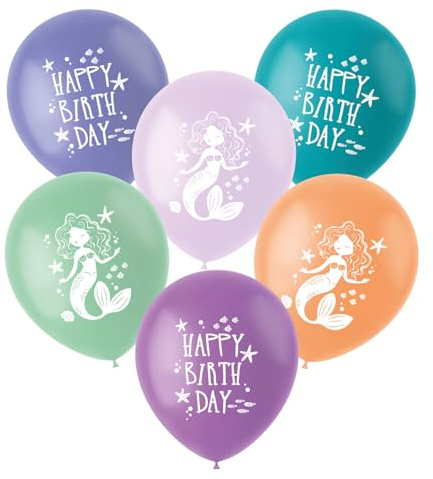 Folat 23932 Mermaid Birthday Decoration Blue with Iridescent Glitter Latex Balloons Mermaid Magic 33 cm Pack of 6 Mermaid Decoration for Mermaid Party