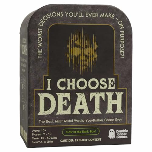 I Choose Death Would-You-Rather Card Game for Adults - Glow-in-the-Dark Tombstone Box - What Would You Rather Do Party Game with 300 Scenario Cards - Great Gift for Parties, Halloween, Birthdays - 18+ | I Choose Death is not another would you rather game, Be forced to pick between 2 disturbingly horrible scenarios as