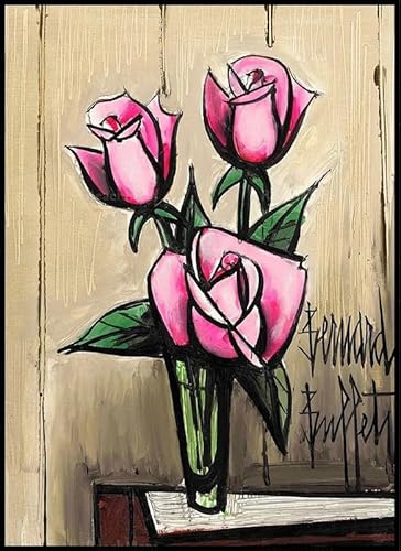 DDSEW GREWT Bernard Buffet Posters « Fleurs Et Nature Morte » Toile Art Mural Roses Rose Tableau Bernard Buffet Impression Pour Hom Decor Photo 50x70cm Sans Cadre