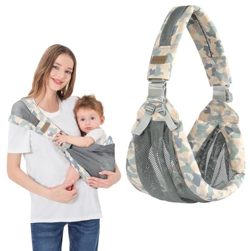 AUYAO Bärsele för baby, bärbar, tjock axelrem för småbarn, 3D, nätomslag, bärsele, bärsele, justerbar bärsele, höftsele för nyfödda upp till 0-36 månader (kamouflagemönster)