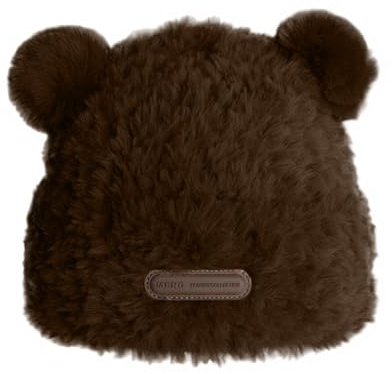 Generisch Niedliche Fuzzy-Bären-Mütze, hautfreundliche Plüsch-Bär-Mütze, Mütze mit Ohren, Beanie-Mütze für Frauen Kälteschutz