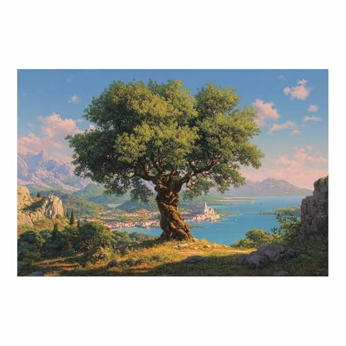 HOQIU Poster kunstdrucke Olives Tree Coastal tree of life, leinwandbilder wohnzimmer, Bar Kaffeehaus Korridor Schlafzimmer Badezimmer Wanddekoration(Mehrfarbig)-30x40cm Ungerahmt