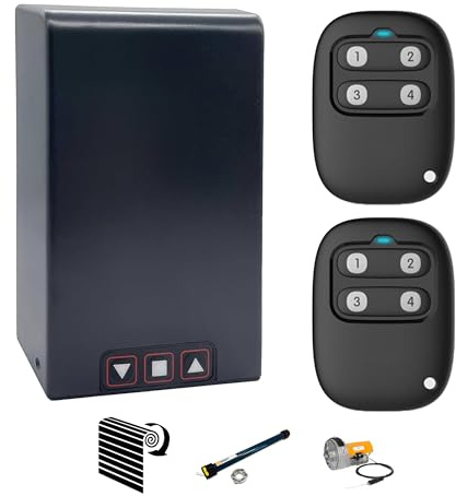 AMZsystems Tableau de manœuvre pour moteur de porte enroulable, 230 V, kit avec 2 télécommandes, boutons extérieurs, sortie photocellule, 433 MHz Rolling Code, gris