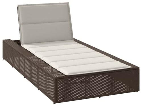 Owoxanthellate Sonnenliege Braun 210x100x79 cm Poly Rattan Gartenliege klappbar mit 3 Positionen & wetterfesten Kissen für Balkon Terrasse und Camping