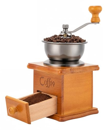 Macinacaffè manuale in legno massello e acciaio inox vintage macinacaffè con meccanismo regolabile in ceramica e cassetto, macinino compatto per caffè in polvere aromatica e caffè espresso a casa