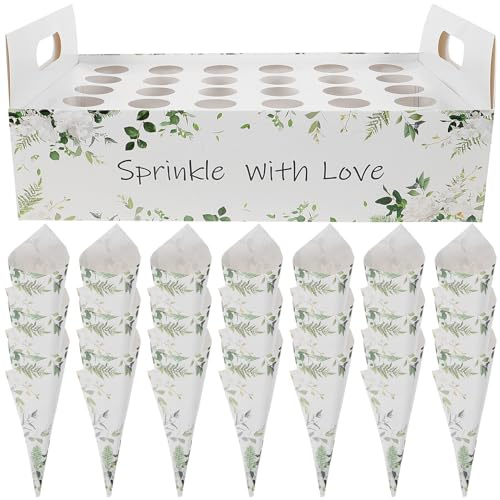 SWETRACE Coni Caramelle Carta a Bianca Cono Riso Matrimonio Design e Cioccolatini 30 Fori, Scatole Confetti Tenere Cerimonie ed Eventi