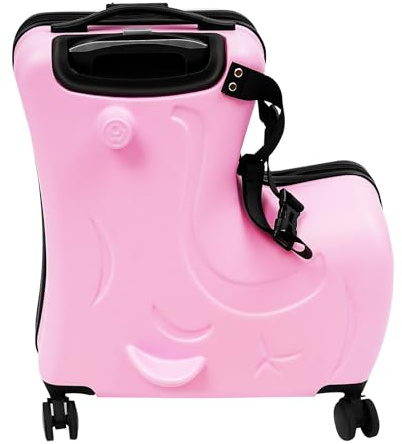 Falyrex Kinderkoffer zum Draufsitzen, Kindertrolley Reisekoffer mit Sicherheitsgurt, Fußstützen, 4 Rollen, Zahlenschloss, 30kg Tragkraft, 20L, PC Hartschale, für 3-6 Jahren, Rosa