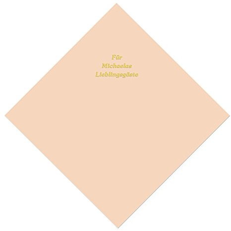 25 apricotfarbene Servietten mit Ihrem Namen in goldenen Lettern, ca. 33,5 x 33,5 cm, 3-lagig