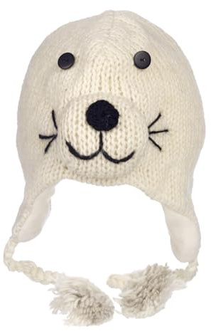 Hand Knitted Woolly Hat | Fun Wool Knit Fleece Lined Animal Hat for Men and Women | One Size Fits All | Wooly Winter Cap with Ear Warmers and Tassels
